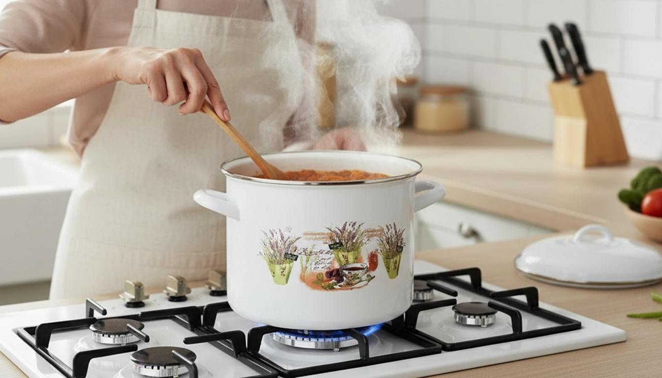 Smaltovaný hrniec s pokrievkou