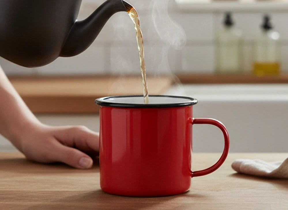 Smaltovaný hrnček červený 670 ml
